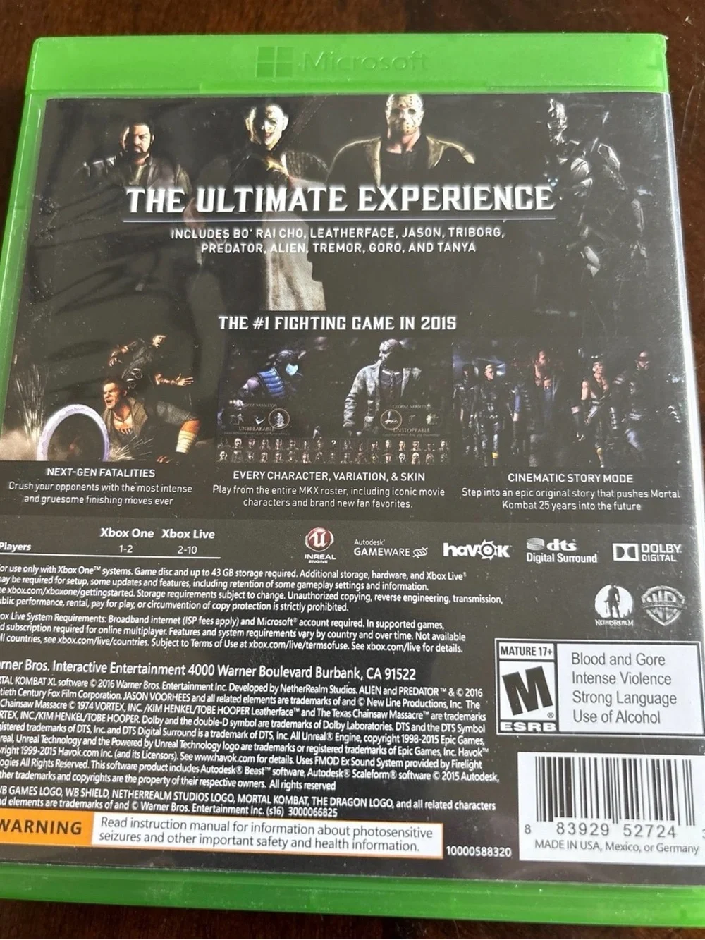 Mortal Kombat XL for Xbox One - Black Cover, Green Case
